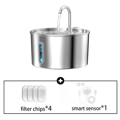 2.2L Automatic Water Fountain Stainless Steel Pet Water Feeder Cat/Dog Drink Bowl Water Dispenser Silent with Window